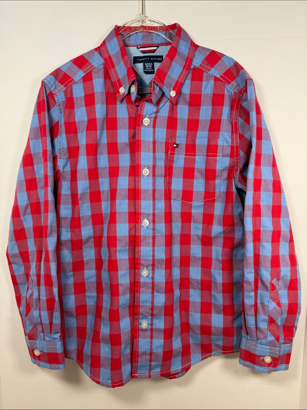 Tommy Hilfiger Boy’s Red & Blue Check Button-Down Shirt Small 8/10